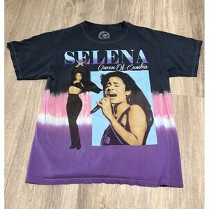 Selena Quintanilla Queen Of Cumbia Tie Dye Graphic T-Shirt Black Purple Medium